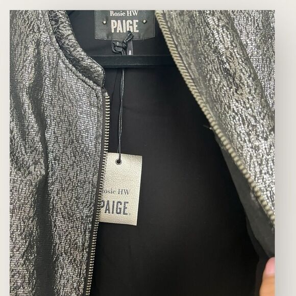 PAIGE ROSIE Grey metallic FLO bomber jacket size S , NWT - Picture 6 of 9